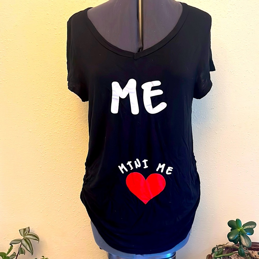 French Pastry Maternity Black "Me & Mini Me" Cap Sleeve Ruched Side T-Shirt Sz L